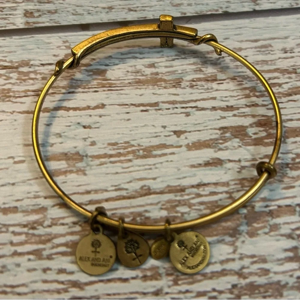 Alex and Ani Gold Charm Cross Bangle Bracelet